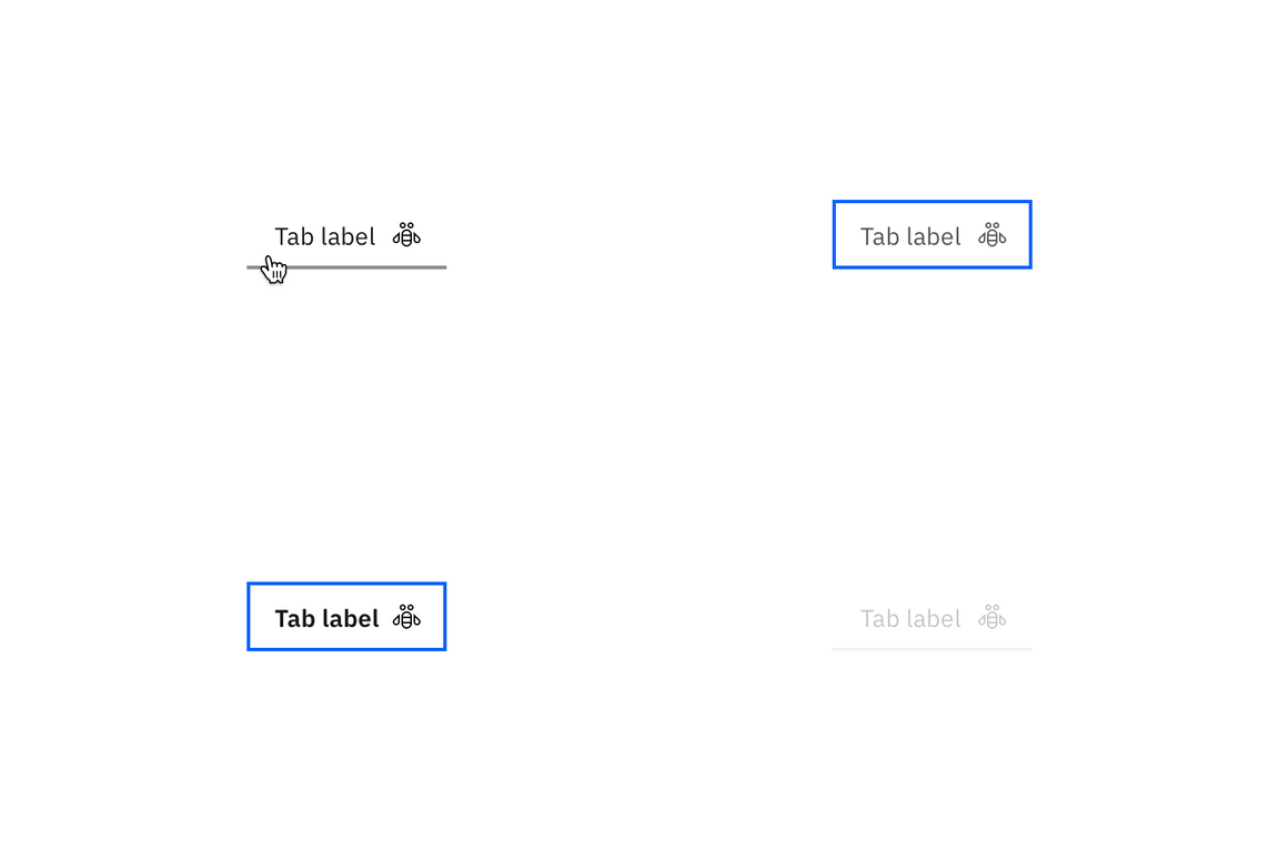 Examples of hover, focus-enabled, focus-selected, and disabled states